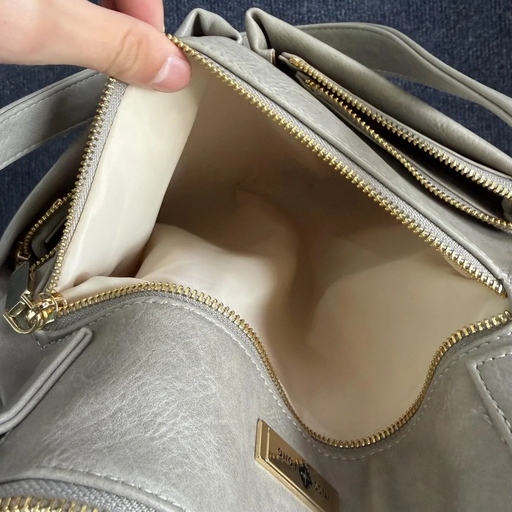 Miss Fong Gray Faux Leather Diaper Bag Tote Insulated Bottle Organizer